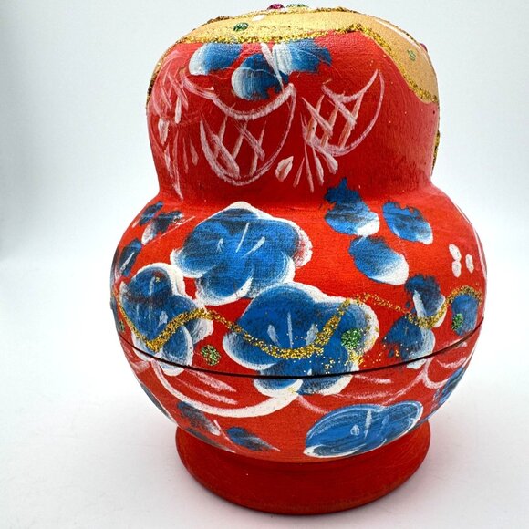 Hand-Painted Russian Matryoshka 4-Piece Wood Nesting Dolls Set Floral Design - Picture 7 of 15